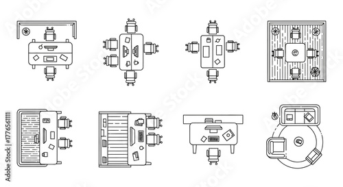 office layout plan top-down view of different office setups ideal for architecture and interior design projects showcasing spatial planning ergonomics