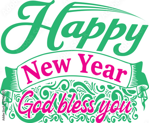 Happy new year god bless you festive greeting design