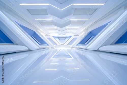 Futuristic Interior Design of a Sleek, Modern Corridor With Flowing Curves and Luminous Surfaces