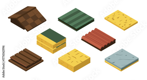 Isometric set of building materials and textures for construction design
