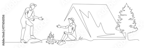 camping line art style vector.eps