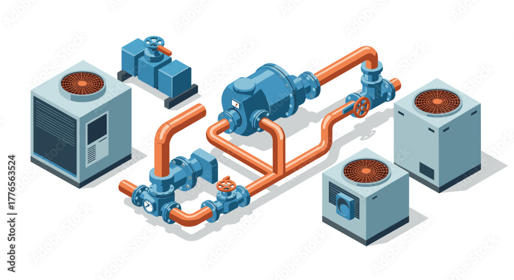 Fototapeta premium Industrial hvac system with isometric pipes and units for efficient heating and cooling solutions