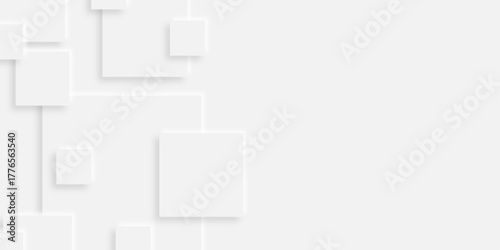 Abstract white rectangle shape geometric line background. abstract seamless modern white and gray color technology concept geometric rectangle vector background neomorphism style poster, banner design