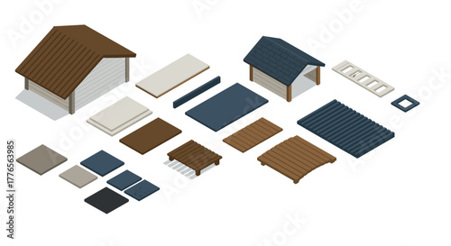 Isometric building elements set for architecture and construction design projects