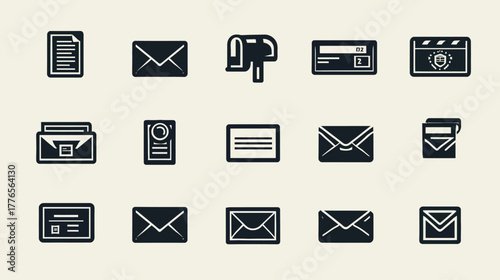 A diverse collection of mail and communication vector icons.