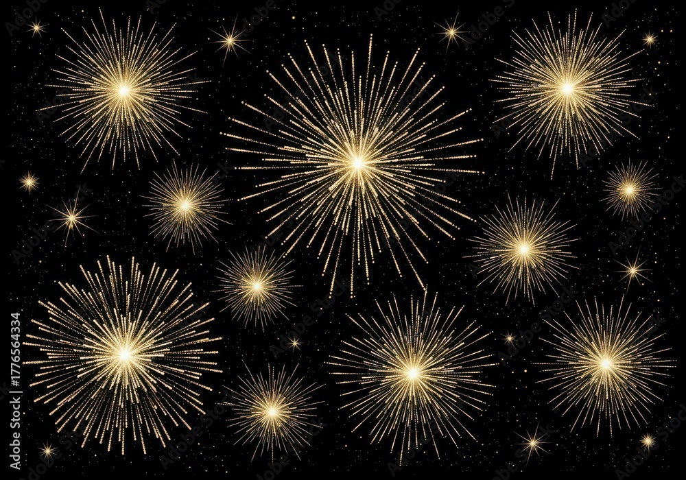 Naklejka premium Golden fireworks exploding in the night sky, celebrating a special occasion