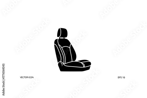 Modern Minimalist Car Seat Icon: Flat Silhouette, Automotive Seating Component Vector for Vehicle Illustration, Interior, Design, Safety.