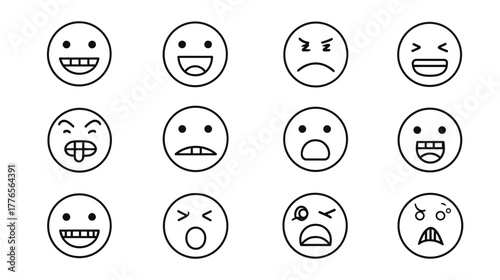 Collection of Diverse Facial Expressions in Outline Style.