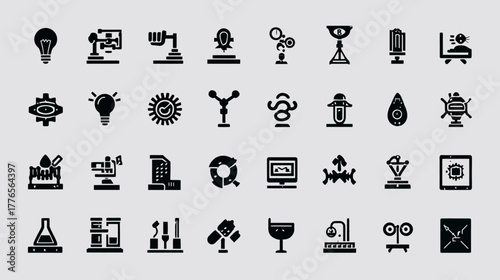 Collection of diverse science and technology related icons in a grid.