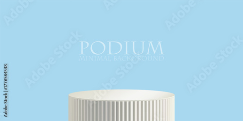 Blue bg 3d poduim, product display platform. Light minimal abstract stage, cylinder winner pedestal. White marble pillar scene, pastel room wall. Geometric circle mockup, empty award backdrop render