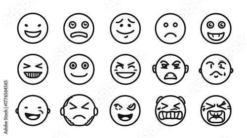 Collection of Hand Drawn Emoticons Expressing Various Emotions.