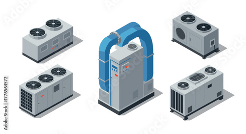 Isometric air conditioning units set with industrial hvac elements
