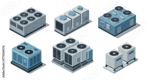 Isometric hvac systems collection air conditioning units and heating technologies