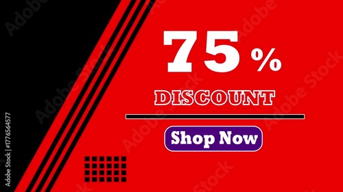 Animated 75% Discount Banner with Shop Now Icon Button, Looping Sale Promo Animation for E-commerce Ads, Social Media Reels and Website