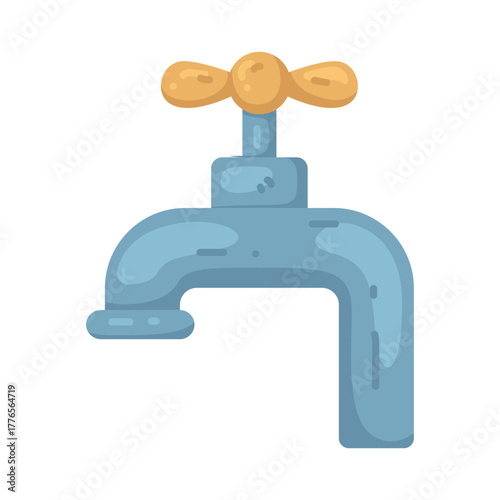 Illustration of Blue Faucet with Yellow Handle