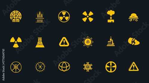 Collection of Nuclear and Radiation Hazard Warning Icons.