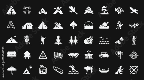 Collection of Outdoor Adventure and Camping Icons.