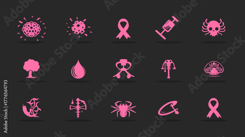 Collection of Pink Medical and Health Related Icons and Symbols.