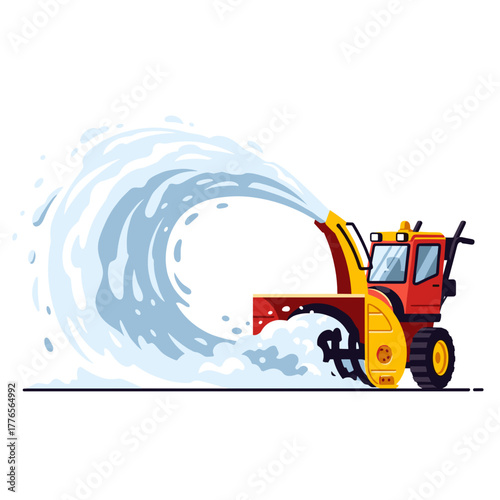 Snow blower creating a wave of snow while clearing a pathway  