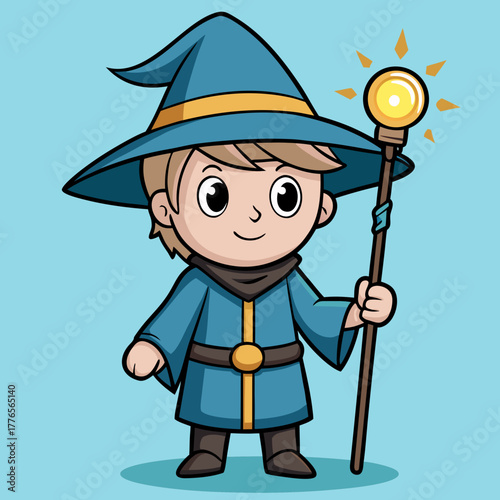 Smiling Wizard with Glowing Staff - Fantasy Art