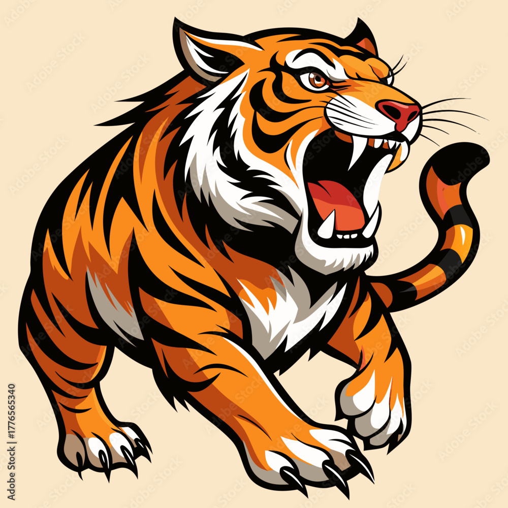 Obraz premium Powerful Tiger Roaring Mascot Vector Art