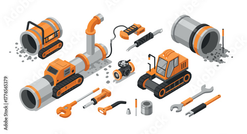 Isometric construction equipment and tools for pipeline installation and repair