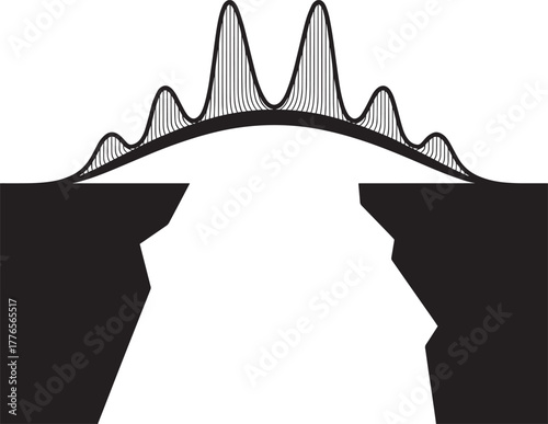 Abstract illustration of black bridge spanning two cliffs on transparent backdrop