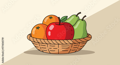 A Basket Featuring Delicious Apples Oranges And Pears, Fresh From The Market
