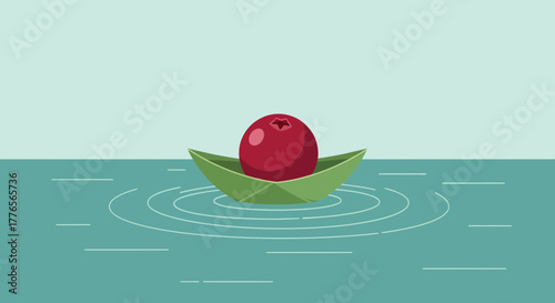 A Berry Voyage: Illustrated Image of a Berry Sailing on a Paper Boat on the Water