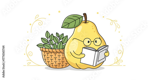A Bookish Pear Reading, Enjoying His Time with Nature and Greenery Nearby