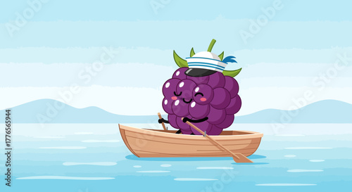 A Cheerful Berry Is Rowing Across The Lake, Adorned In A Nautical Ensemble