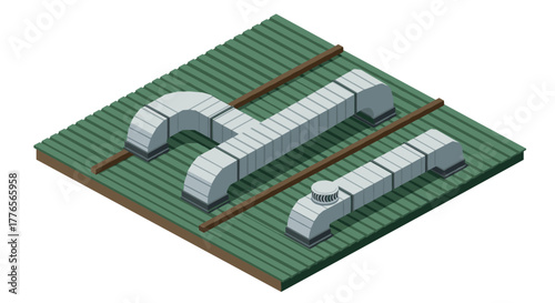 Isometric hvac system on industrial roof design for efficient airflow management