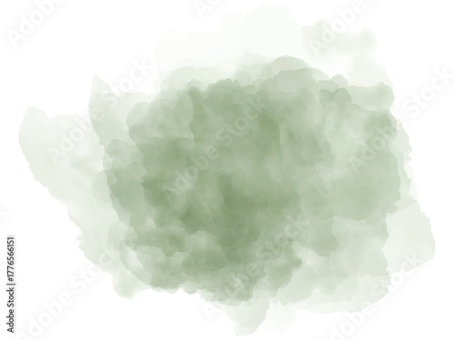 Abstract watercolor stain, a delicate blend of olive hues creating a soft and dreamy texture for artistic designs