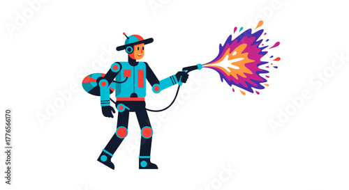A Colorful Robot Artist Spraying Creative Energy and Innovative Ideas for a Masterpiece