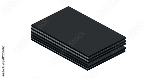 Isometric stack of black asphalt sheets with texture