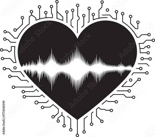 Heart Circuit Board Icon Computer Chip Technology Design Modern Electric Pulse Concept