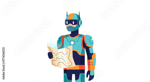 A Cyborg Holding a Map Navigating The Way Towards New Frontiers and Destinations