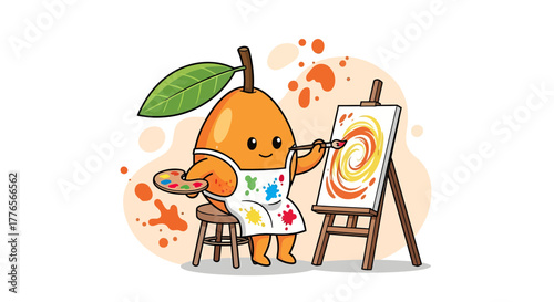 A Cheerful Orange Character Painting, a Whimsical Artistic Concept Illustration