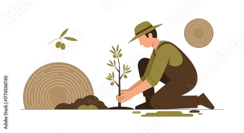 A Farmer Planting an Olive Tree: Symbol of Growth, Nature, and a New Beginning
