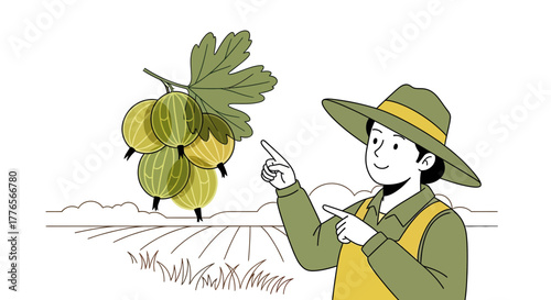 A Farmer Proudly Presenting Harvested Gooseberries From The Lush Farmland