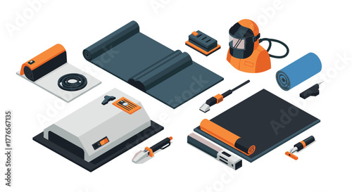 Home improvement tools and equipment in modern isometric style
