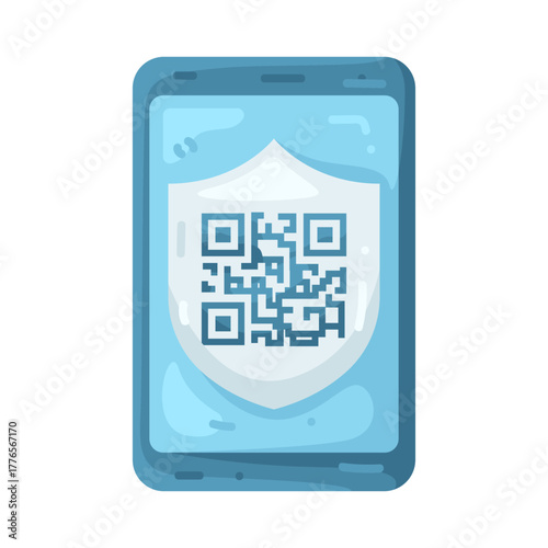 Illustration of Smartphone with QR Code Shield 
