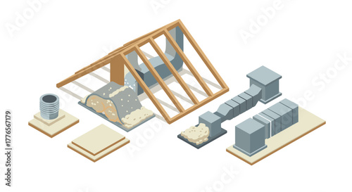 Isometric home insulation and ventilation system components