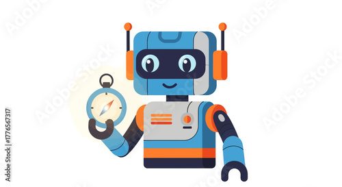 A Cheerful Robot Holding A Compass, Depicting Exploration And Future Technologies