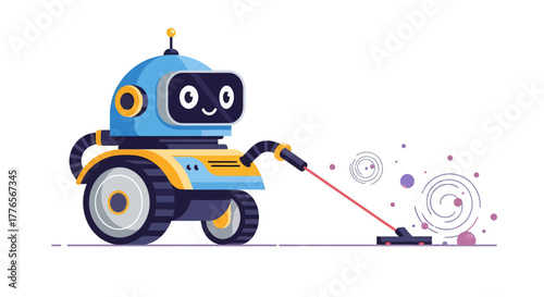 A Cheerful Robot Vacuum Cleaner Doing Its Job to Clean The Space Efficiently