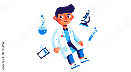 A Cheerful Scientist Surrounded by Lab Equipment, Posing For Scientific Discovery