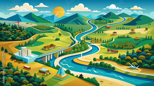 Very beautiful aerial drone view of the state of Kentucky, highlighting its rivers, highways, and surrounding landscape, offering a clear and detailed perspective of the region.