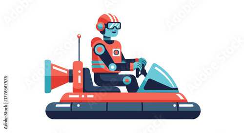 A Futuristic Robot Controls A Hovercraft Vehicle For Advanced Technological Application