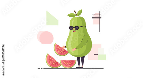A Joyful Pear Personifies the Beauty of Summer Fruits at Playful Enjoyment