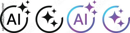 Generative AI logo icon set. Artificial Intelligence Creation symbol. Ai generate icons collection. magic sparkle stars symbol